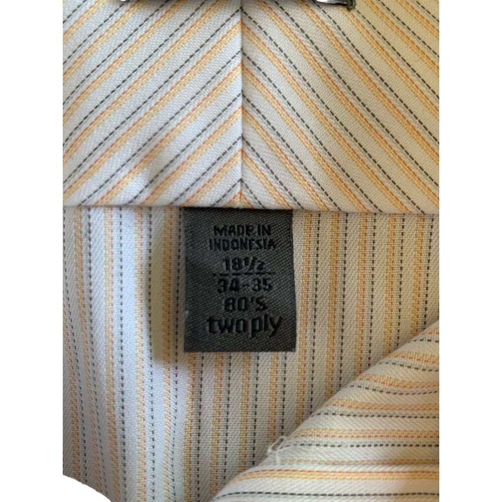 ✌️ 2/$40 ✌️ Yellow and Cream Striped Calvin Klein Men's Dress Shirt 18.5 34/35 - Picture 4 of 4